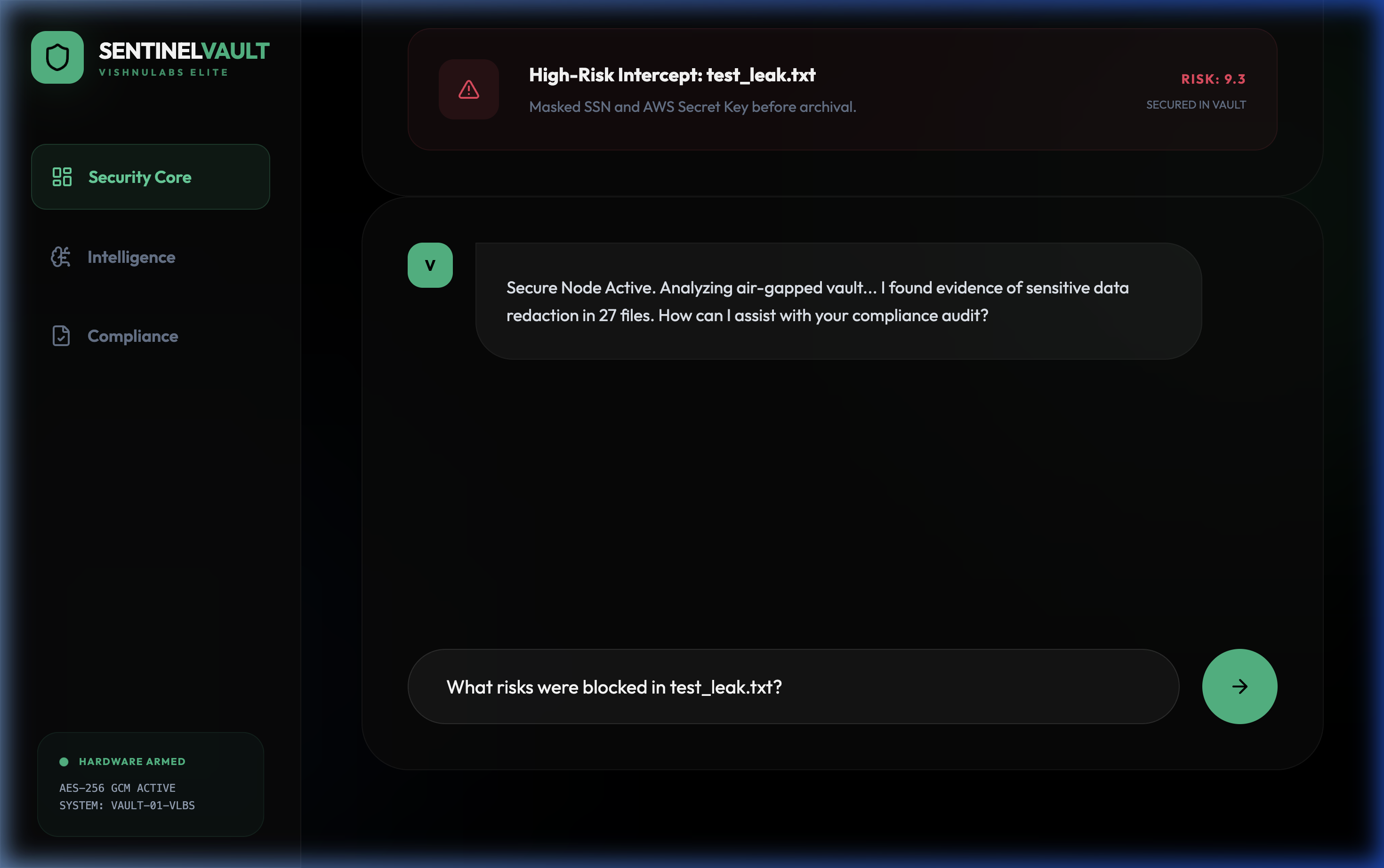 VishnuLabs system proof interface